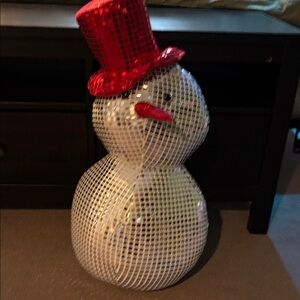 Festive Snowman with Red Hat Decoration